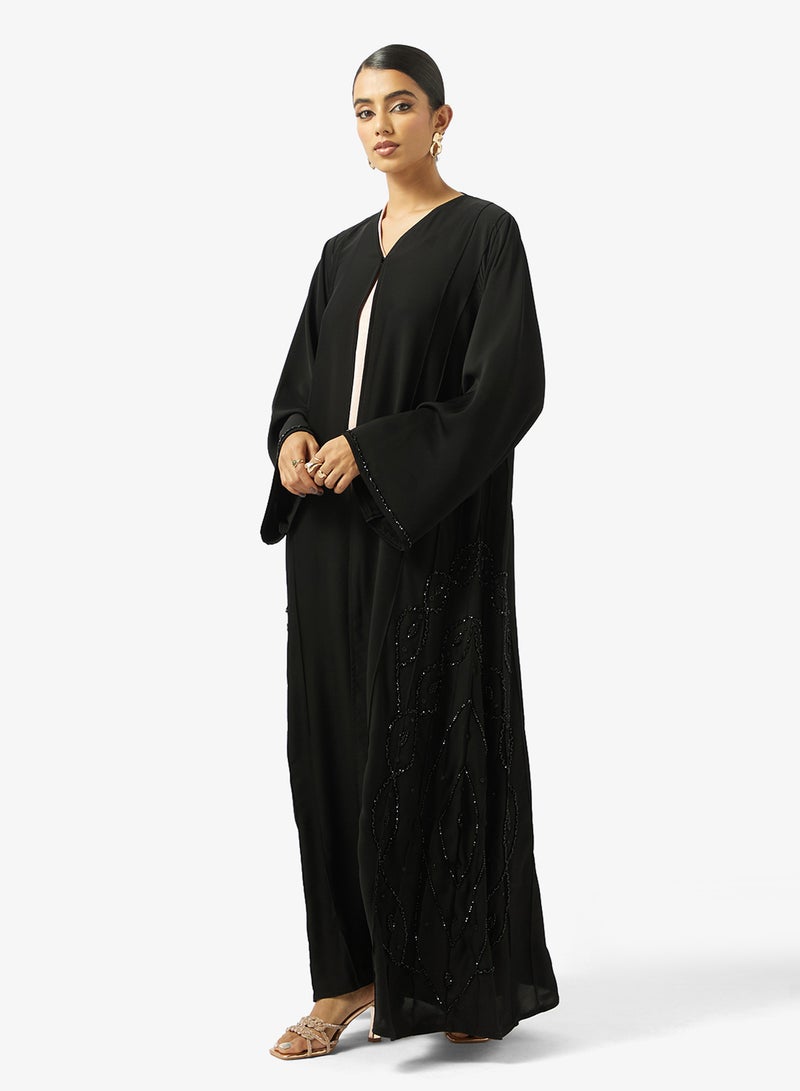 هيا كلوزيت عباية مفتوحة مزينة بالزهور بياقة على شكل - Image 4